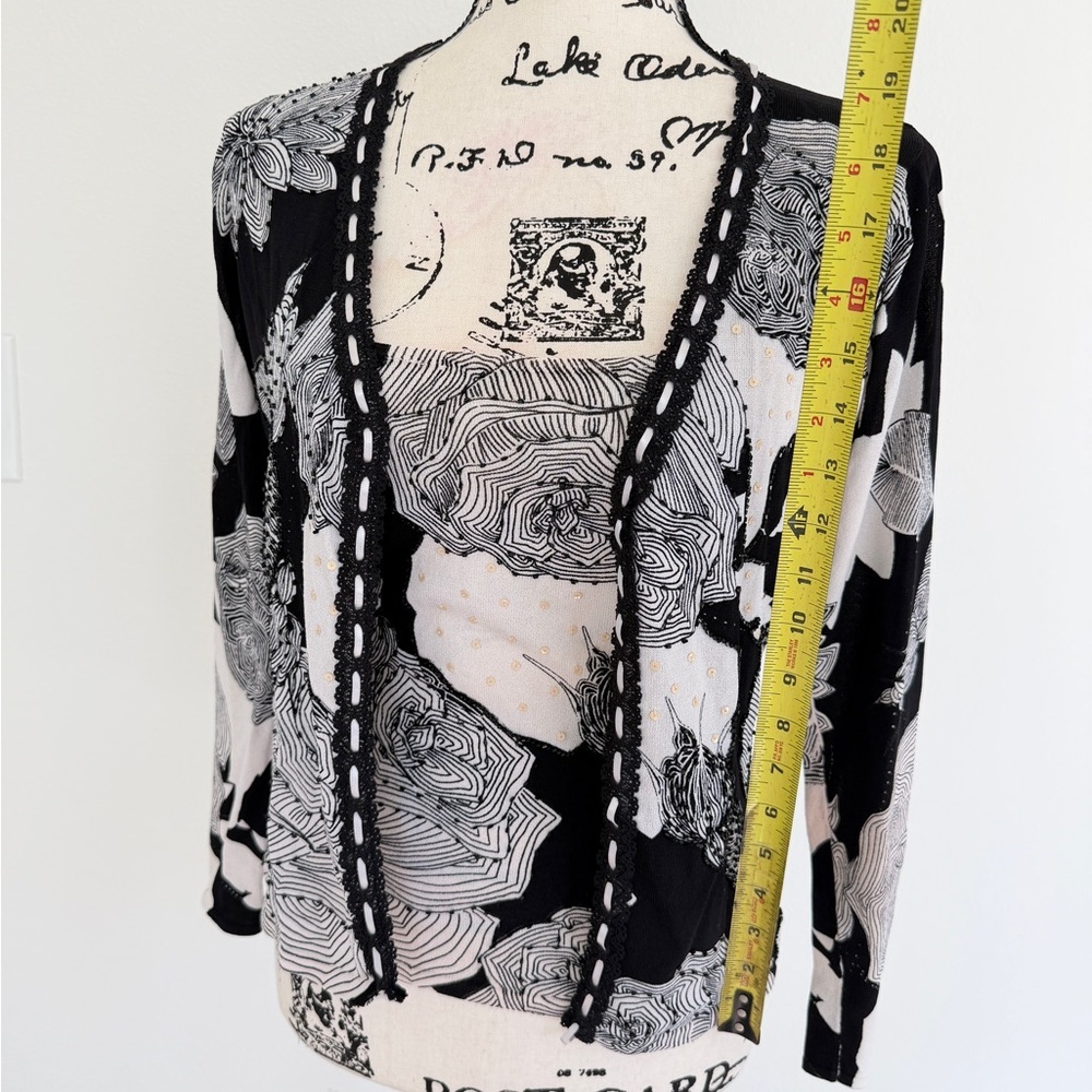 Alberto Makali Monochrome Floral Open Cardigan &‎ Tank Top Set Sz M Romantic - Picture 11 of 16